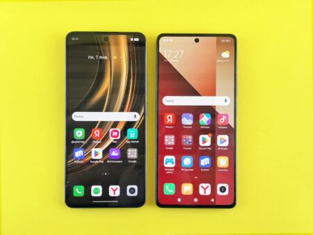 Modern smartphones arranged showing different designs and transparent elements