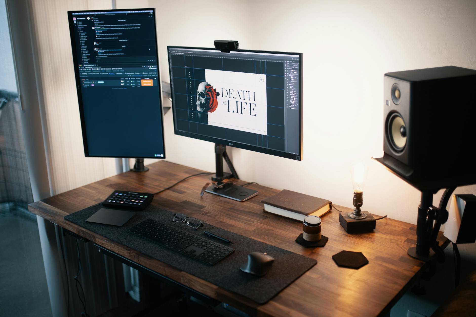 Modern creative workspace with computer setup for digital design work