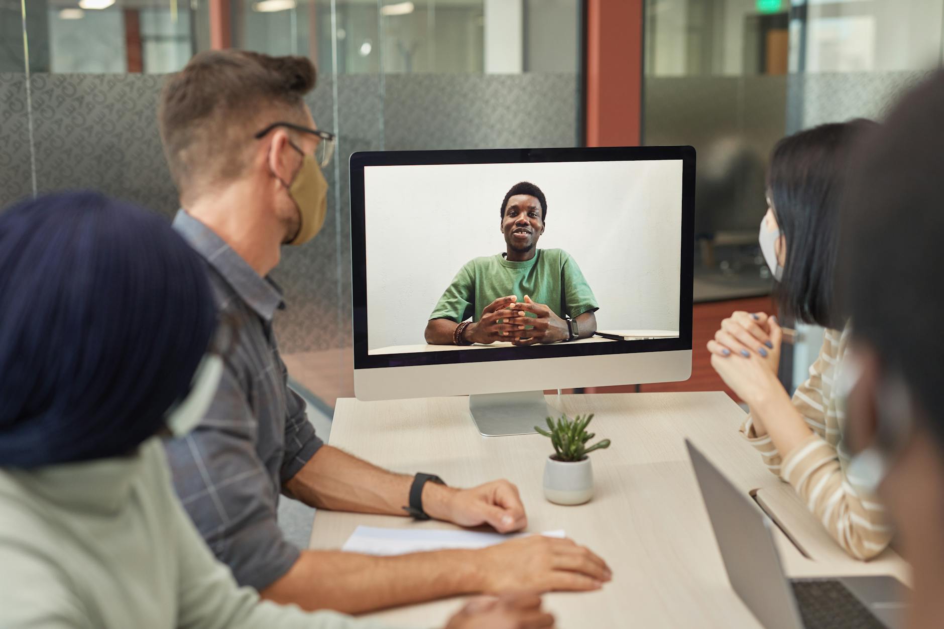 Video conference call with multiple participants collaborating remotely