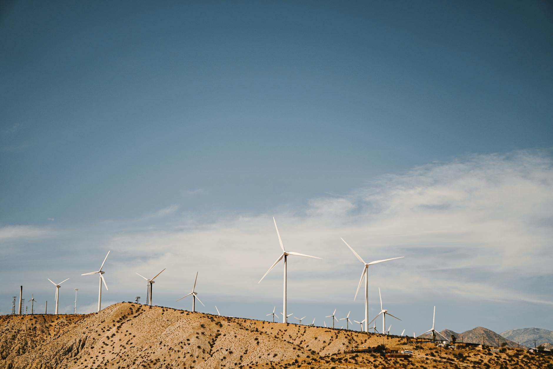 Wind turbines in field showing clean energy infrastructure that complements carbon capture technology