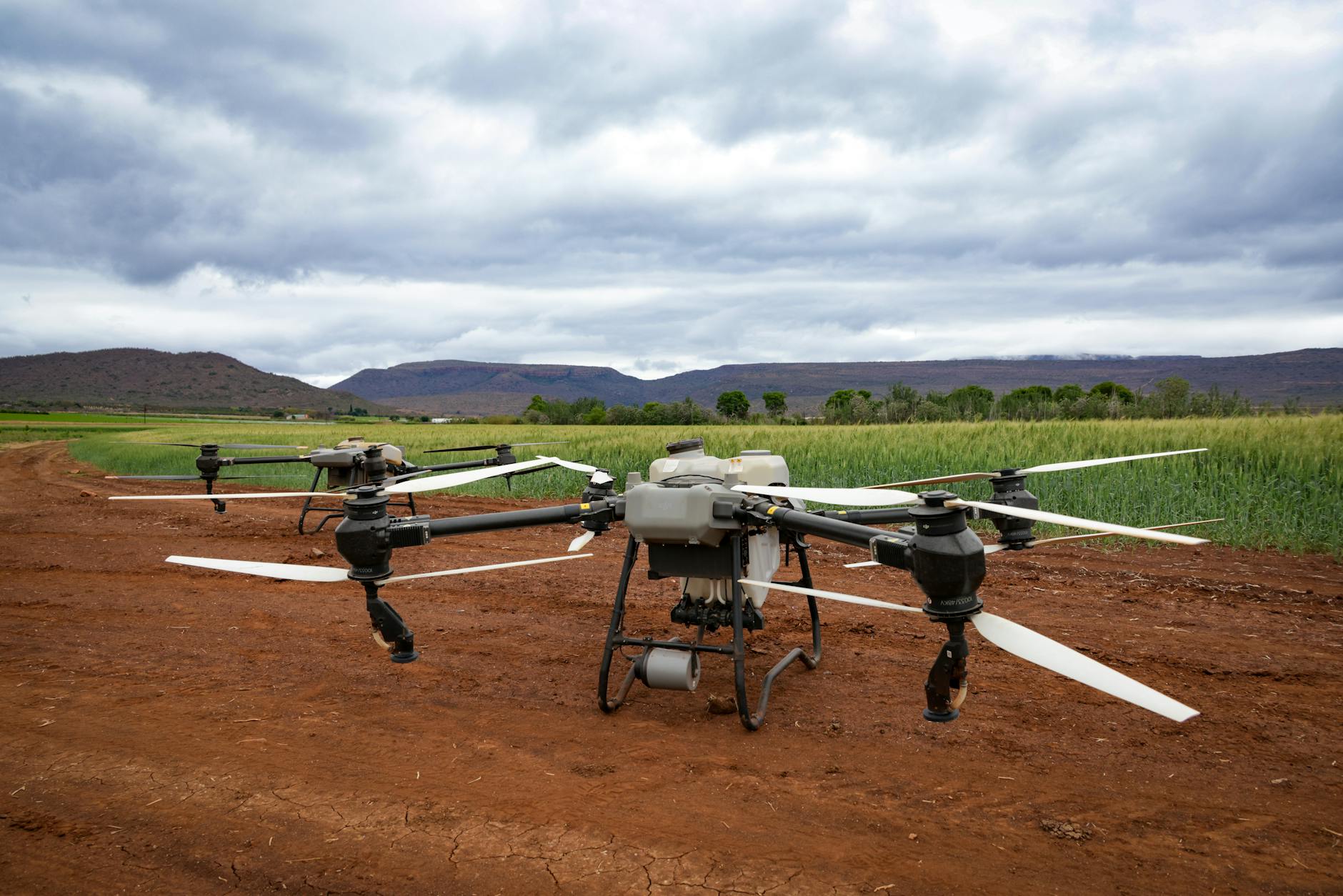 Modern agricultural technology equipment in a field showing precision farming innovation