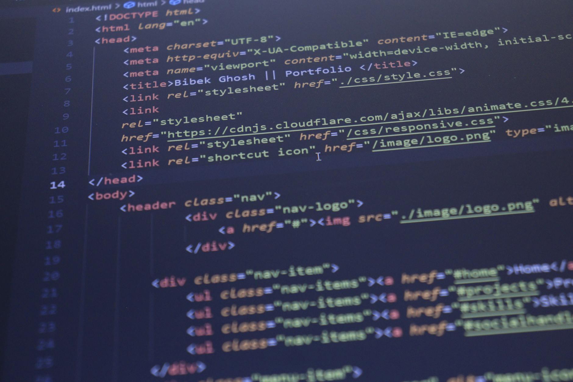 Computer screen displaying lines of programming code with syntax highlighting