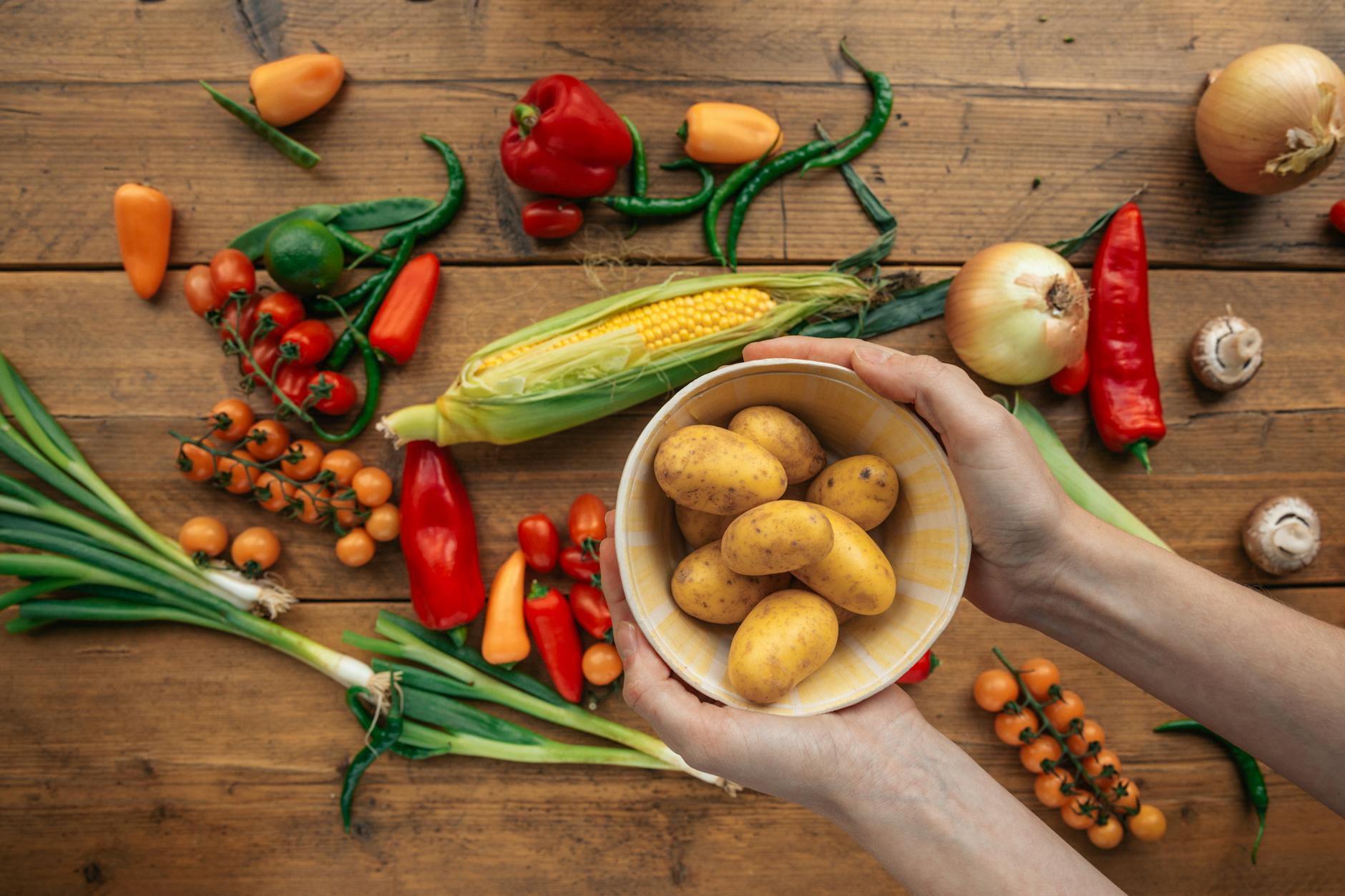 Fresh cooking ingredients arranged on kitchen counter