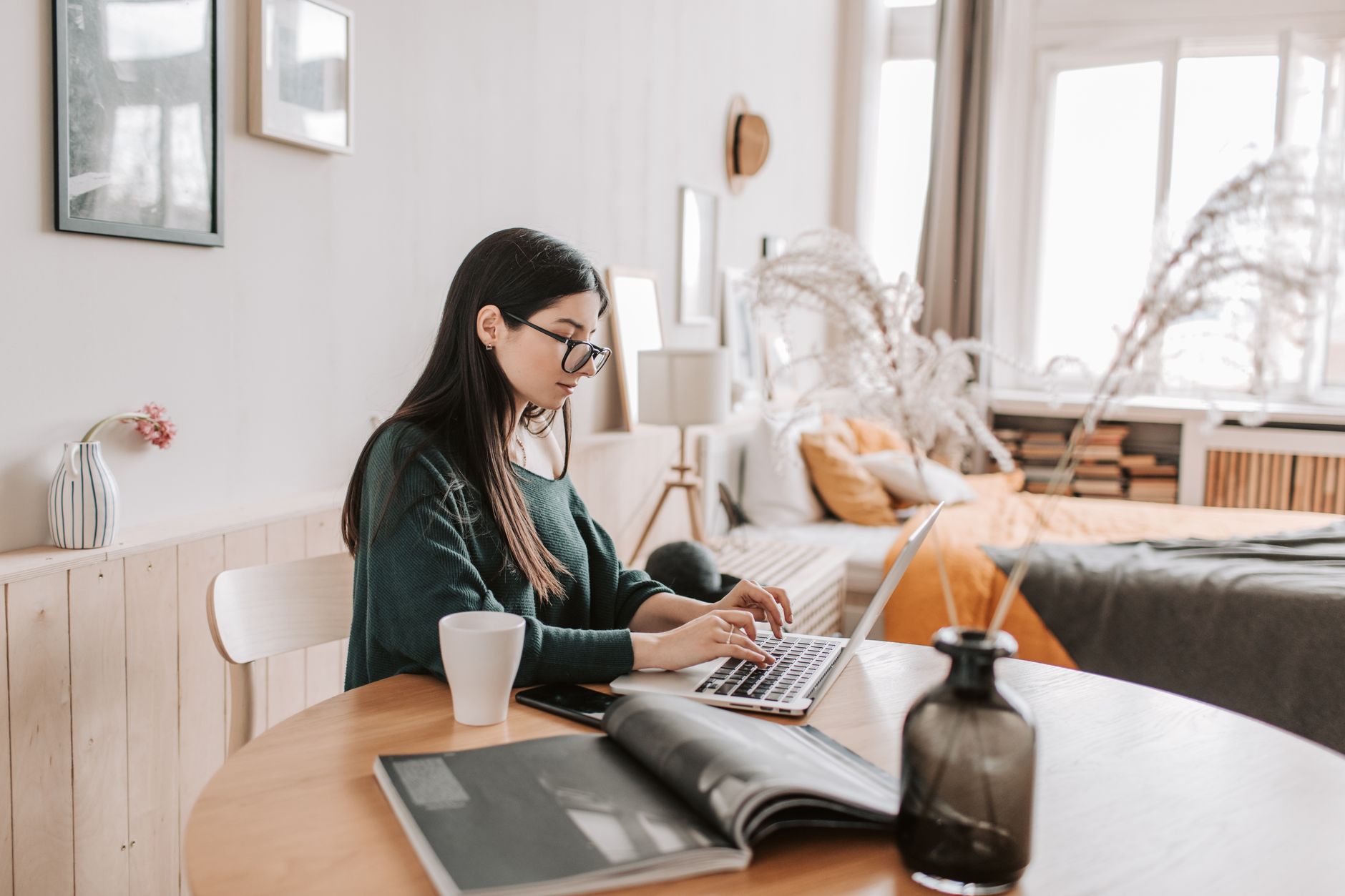 Freelancer working independently at a home office desk