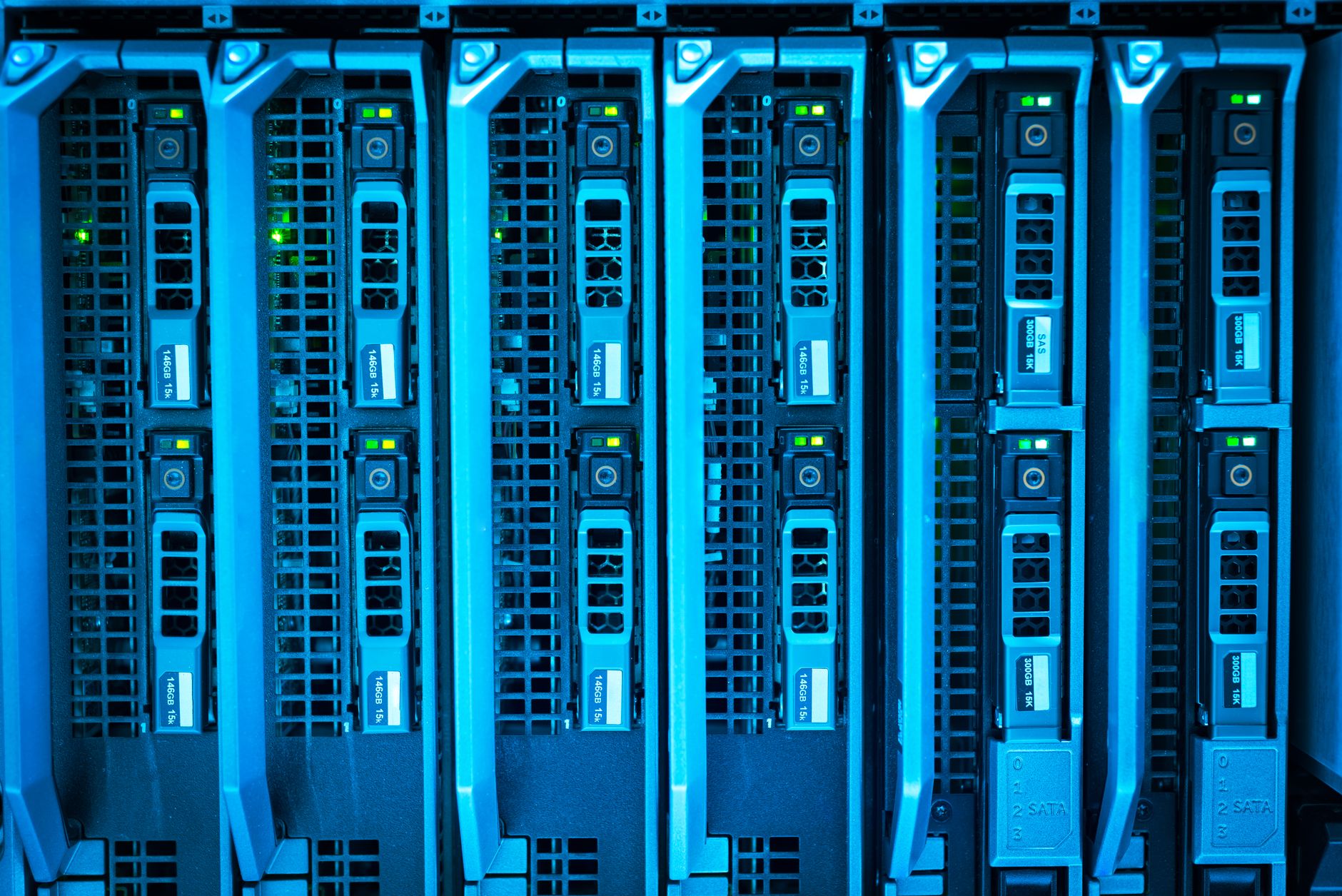 Enterprise data center with server racks representing cloud infrastructure and data governance
