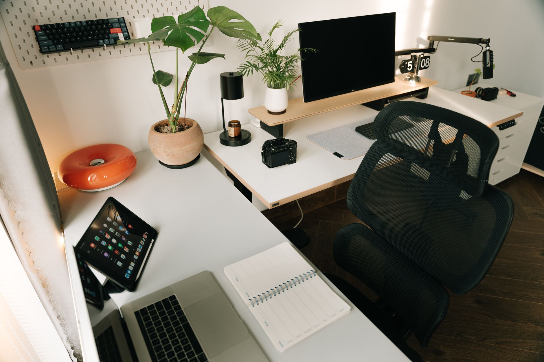 Modern tech office workspace with monitor and minimal setup