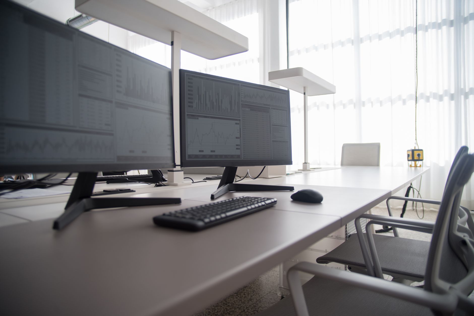 Modern technology office with developers working at desktop computers
